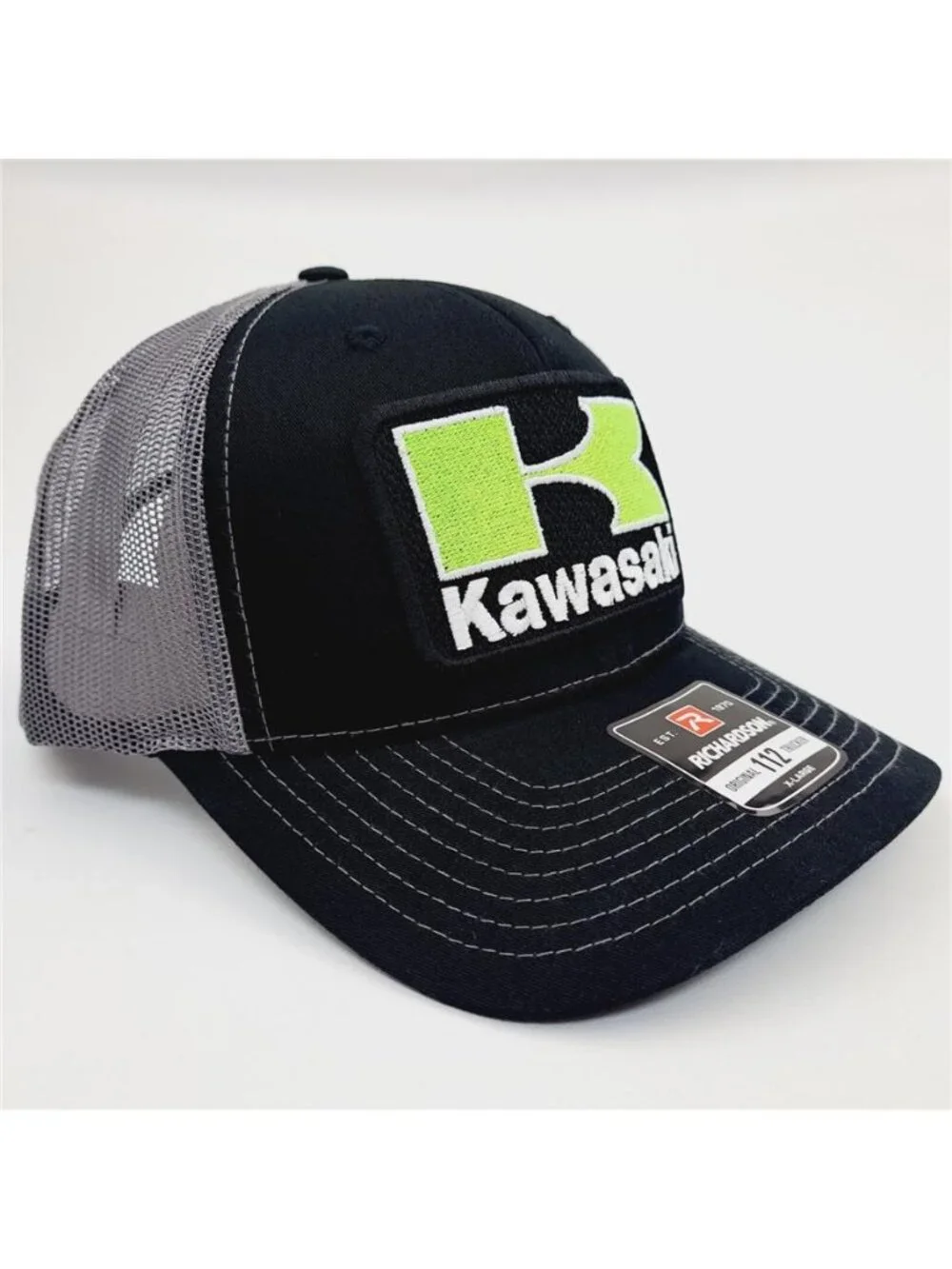 Retro Kawasaki Racing Trucker Hat Moto Patch Richardson 112 XL Snapback Cap